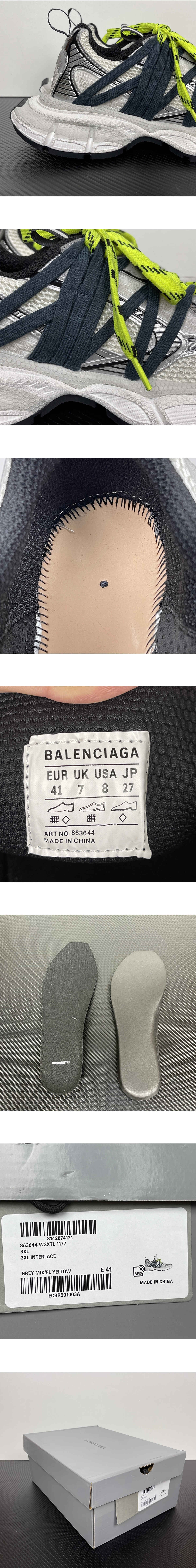 [BALENCIAGA] 발렌시아가 3XL 인터레이스 메쉬 스니커즈 그레이/형광옐로우863644W3XTL1177 남녀공용 (XA)
