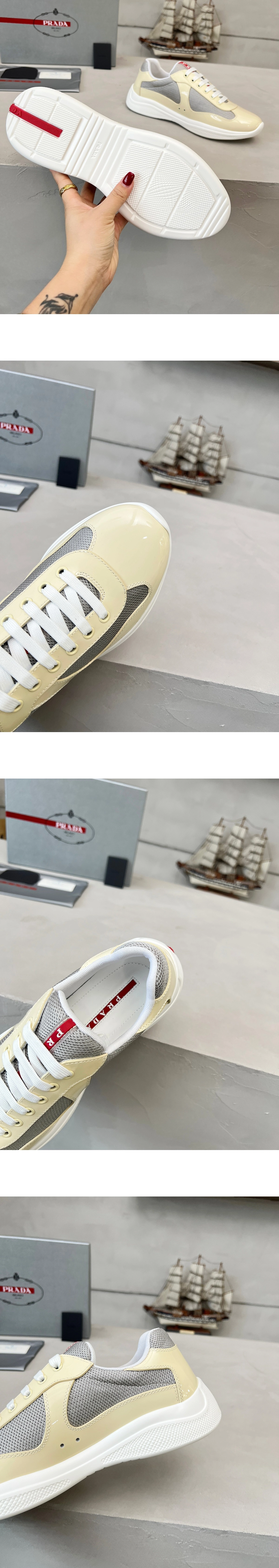 [PRADA] 프라다 America's Cup 아메리카 컵 테크니컬 패브릭 스니커즈베이지/실버 4E3400_3AMS_F0210 남녀공용 