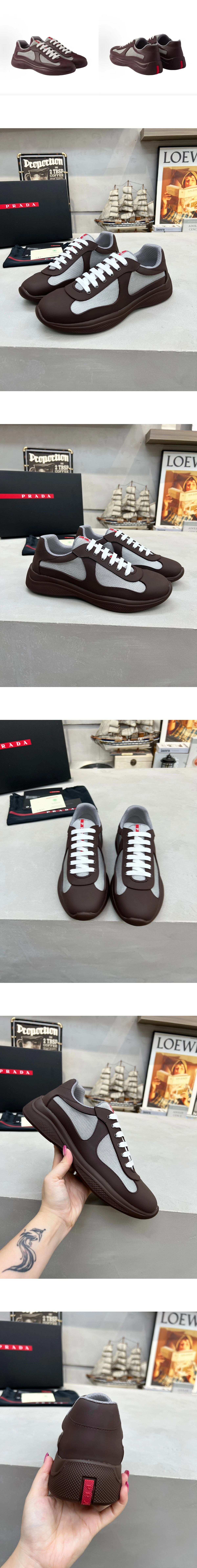 [PRADA] 프라다 America's Cup 아메리카 컵 바이크 패브릭 로우탑 스니커즈 브라운 4E6500_3LLJ_F0399_F_025 남녀공용
