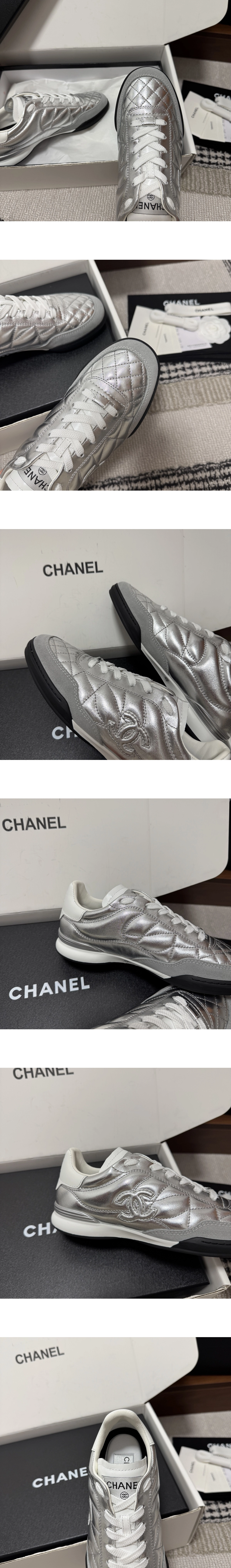 [CHANEL] 샤넬 라미네이티드 스웨이드 스니커즈 실버/화이트 G45839-B20605-U0981