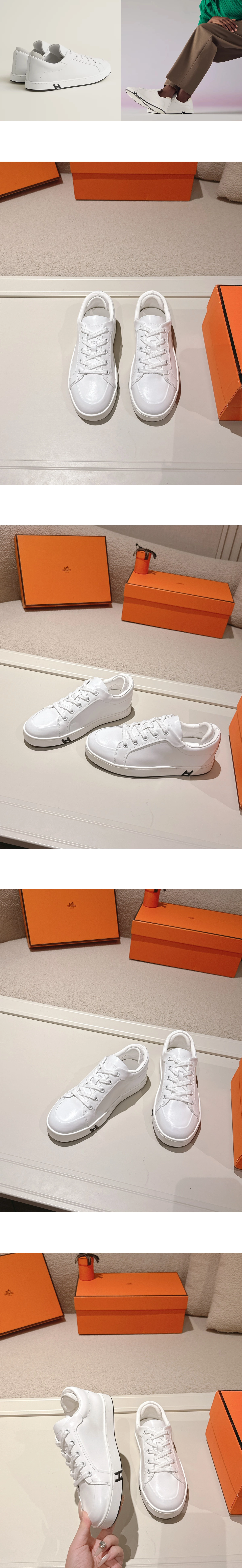 [Hermes] 에르메스 키드 카프스킨 스니커즈 화이트 H251929ZH90390 남녀공용