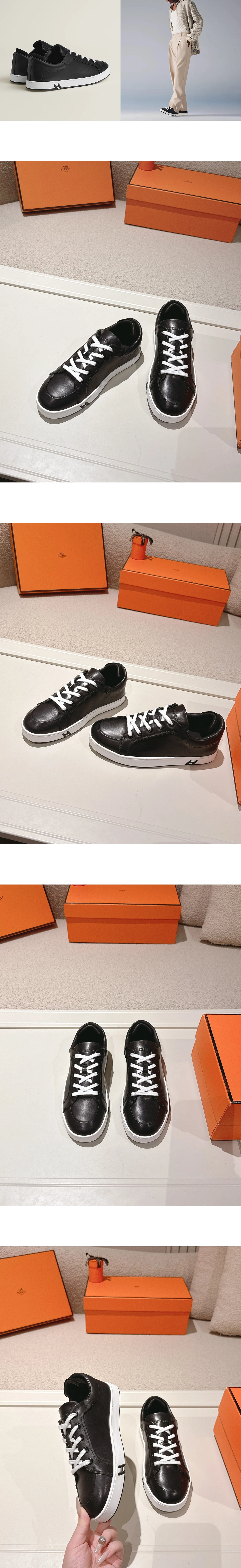 [Hermes] 에르메스 키드 카프스킨 스니커즈 블랙H251929ZH01395 남녀공용
