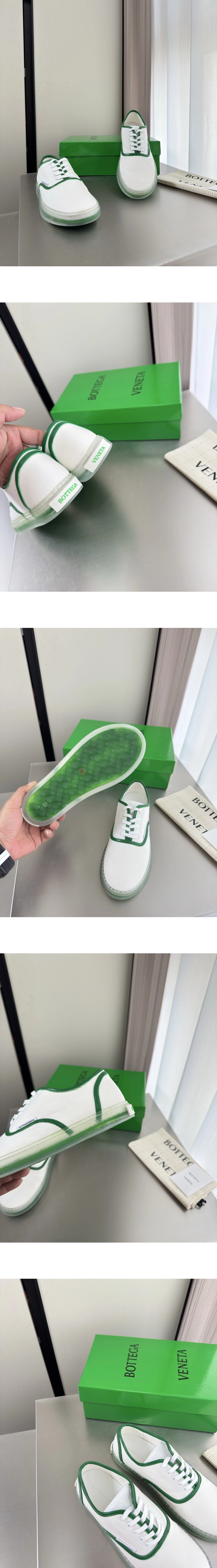[BOTTEGA VENETA] 보테가베네타 세레나 가죽 트리밍 캔버스 스니커즈 화이트/그린 867850V5JG39179 남녀공용