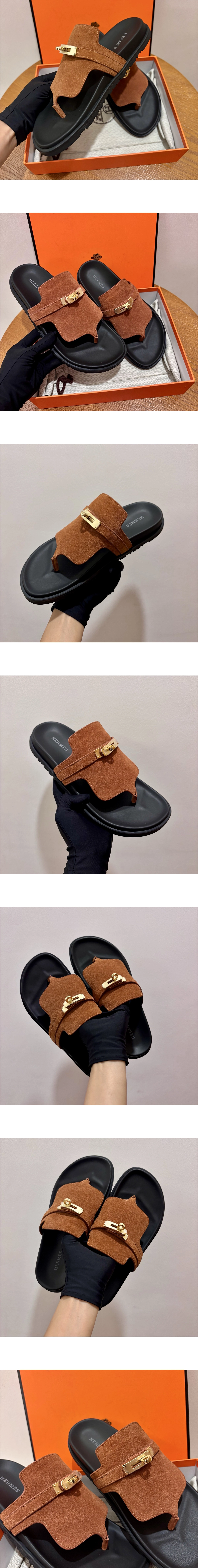 [Hermes] 에르메스 엠파이어 켈리 버클 샌들 스웨이드 브룬 아무레트 H231071Z WT 남녀공용