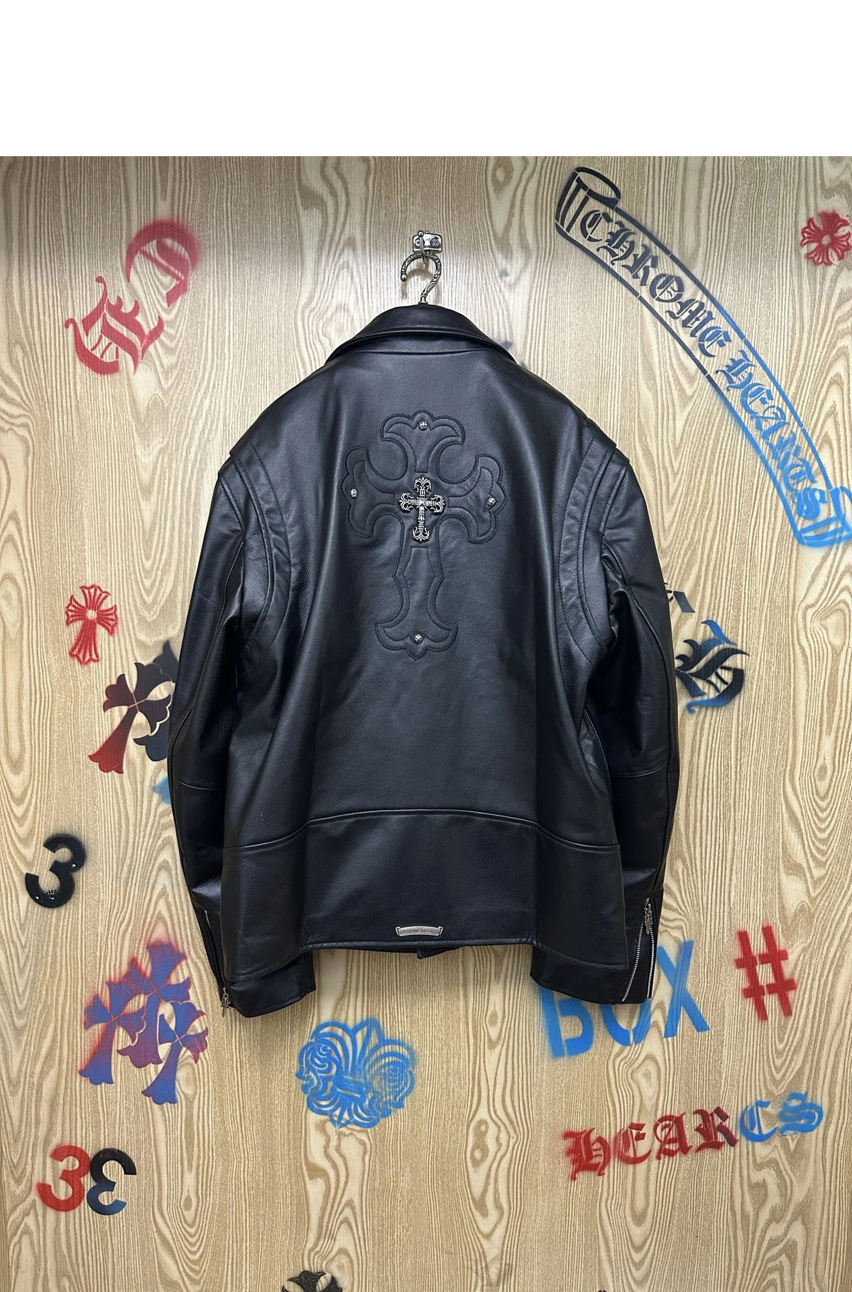 [Chrome Hearts] 크롬하츠 블랙 레더 필리그리 크로스 패치 카우하이드 자켓 블랙