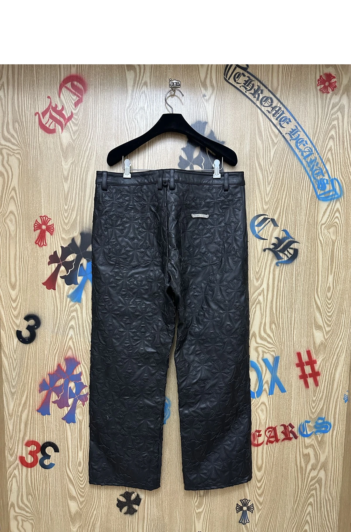 [Chrome Hearts] 크롬하츠 올 세메터리 크로스 레더 팬츠 블랙