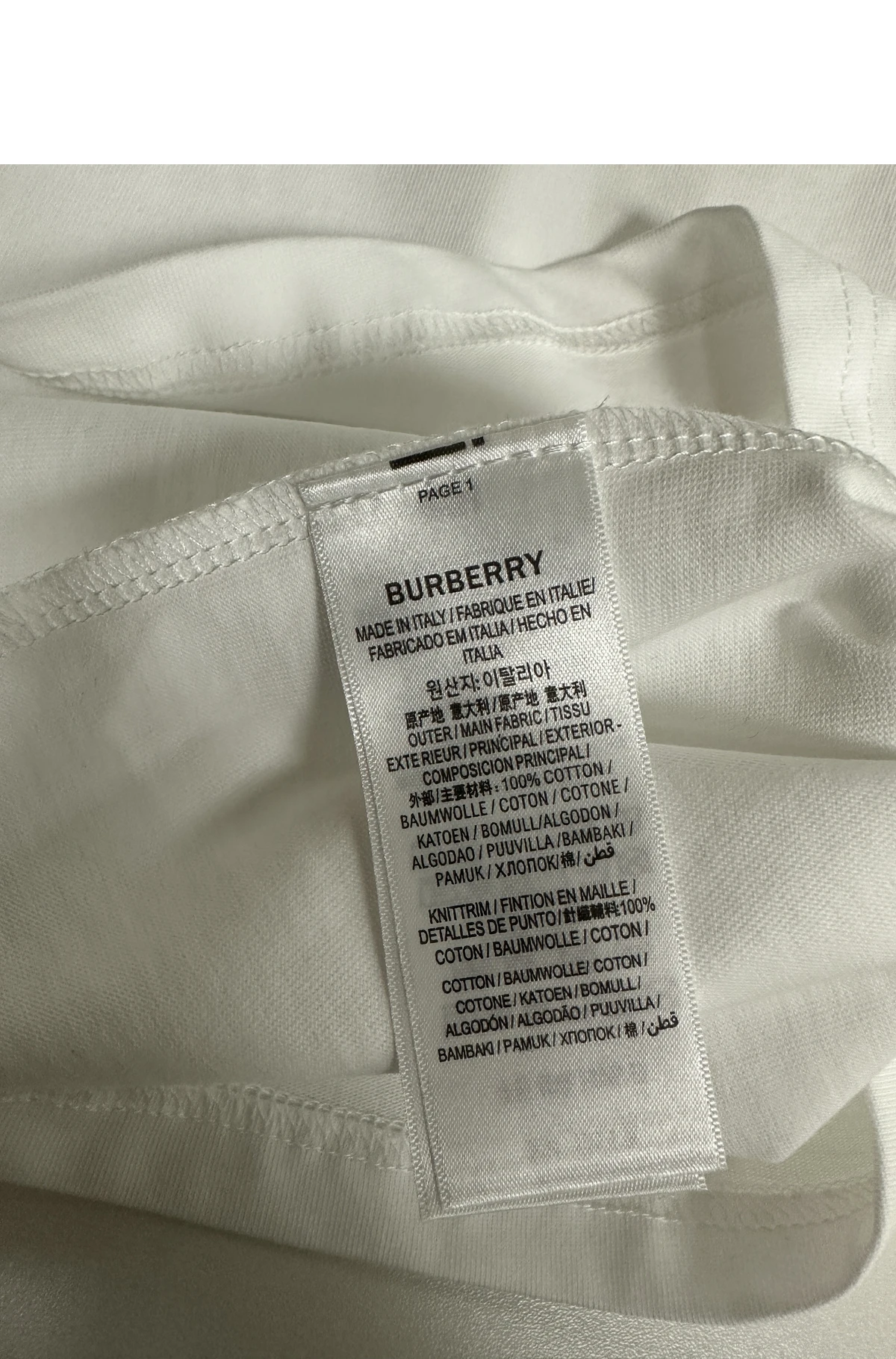 [BURBERRY] 버버리 체크 트리밍 코튼 쇼트슬리브 티셔츠 초크 화이트