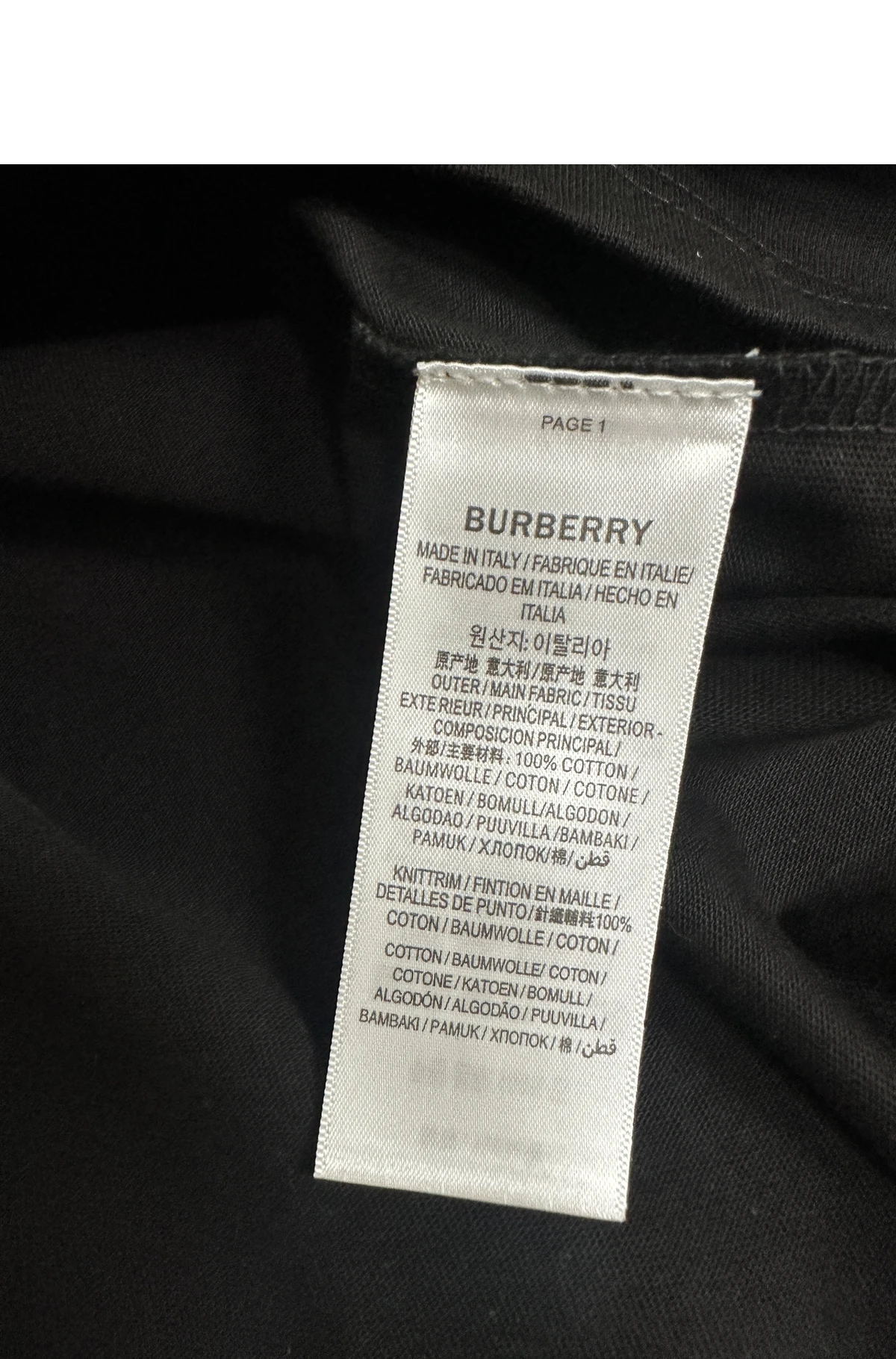[BURBERRY] 버버리 체크 트리밍 코튼 쇼트슬리브 티셔츠 블랙