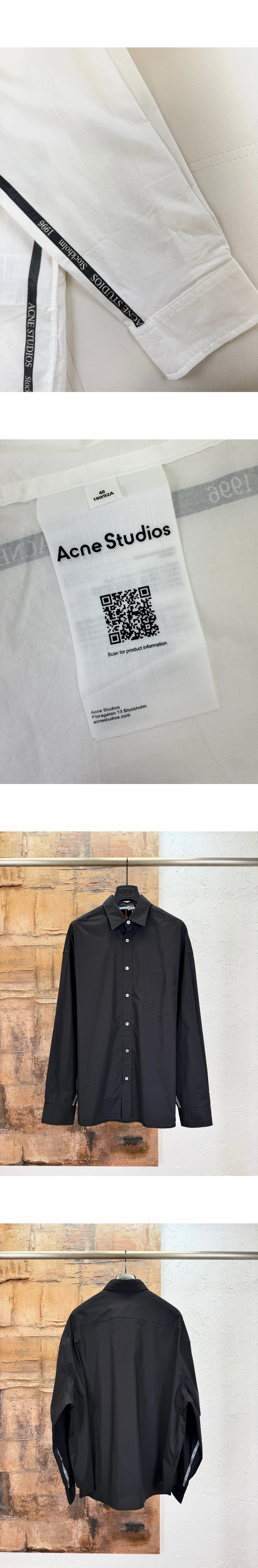 [ACNE STUDIOS] 아크네 스튜디오 자카드 로고 스트라이프 밴드 코튼 포플린 롱 슬리브 버튼 업 셔츠