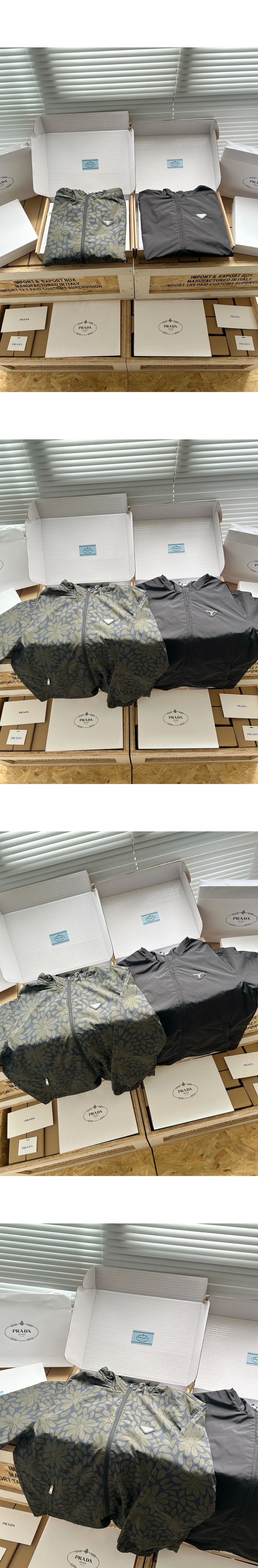 [PRADA] 프라다 에나멜 트라이앵글 로고 리나일론 리버서블 후드 블루종 자켓 블랙 블루