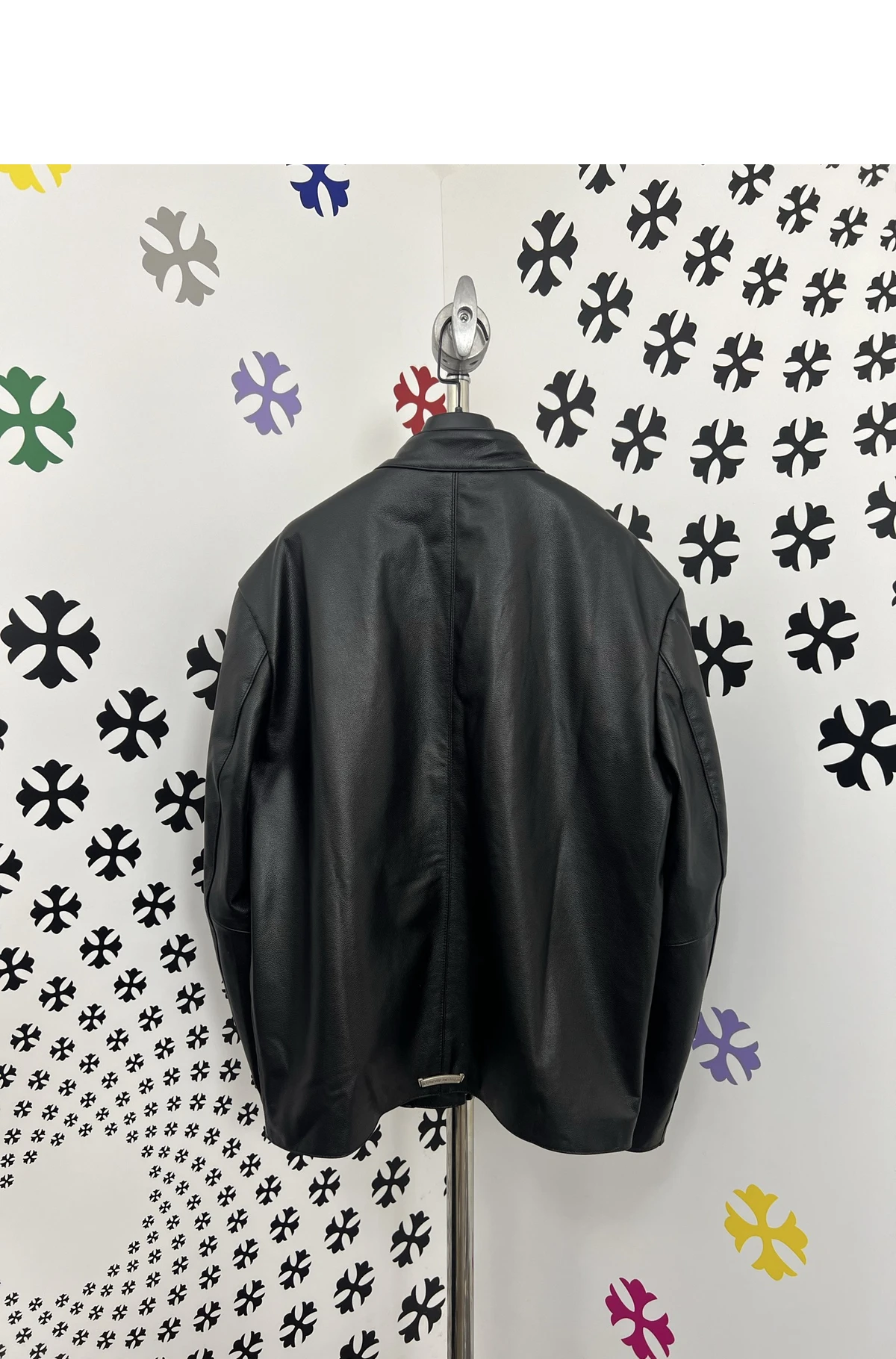 [Chrome Hearts] 크롬하츠 싱글 대거 지퍼 프론트 실버 플러스 스냅 버튼 레이서 레더 자켓 블랙