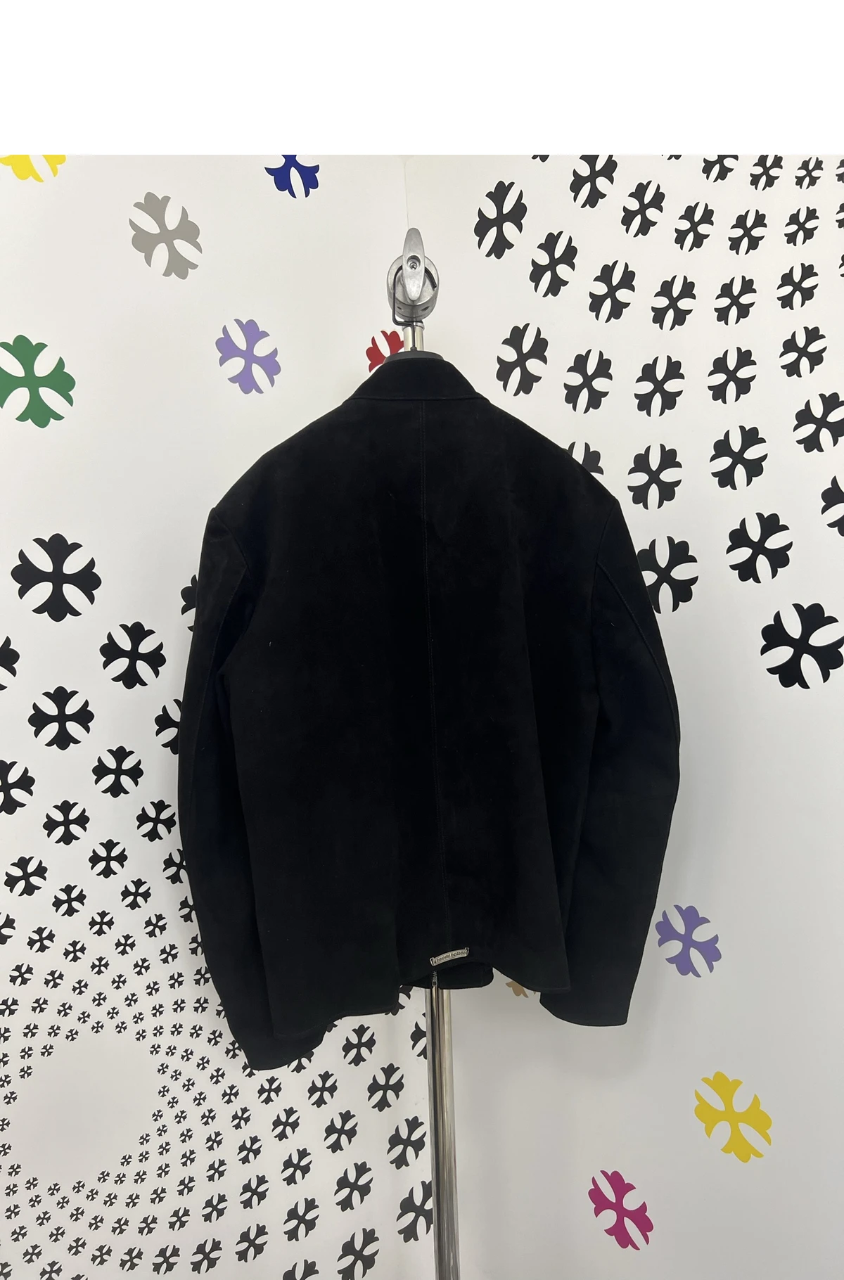 [Chrome Hearts] 크롬하츠 싱글 대거 지퍼 프론트 실버 플러스 스냅 버튼 레이서 스웨이드 자켓 블랙