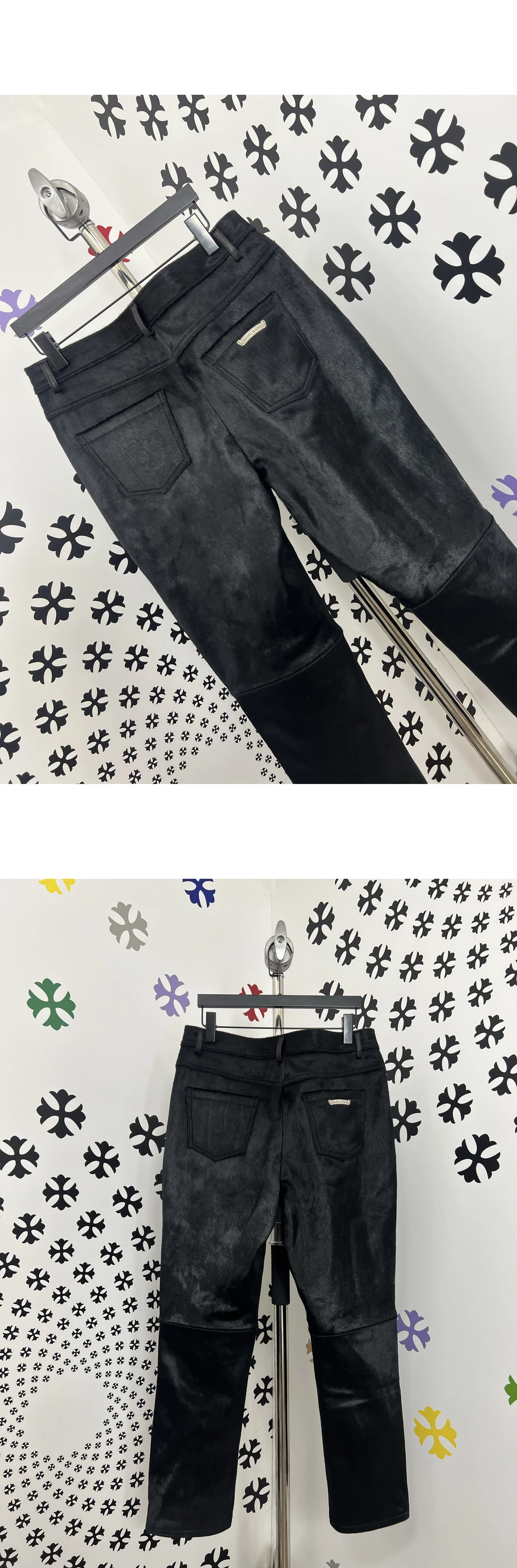 [Chrome Hearts] 크롬하츠 플뢰르 드 리스 레더 스티치 파이핑 디테일 스트레이트 레그 레더 트라우저 팬츠 블랙