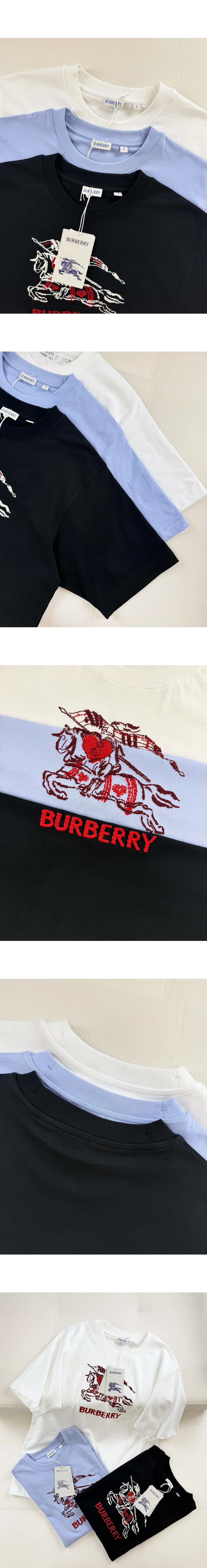 [BURBERRY] 버버리 프론트 하트 이퀘스트리안 나이트 프린트 앤 레터링 코튼 크루넥 쇼트 슬리브 티셔츠
