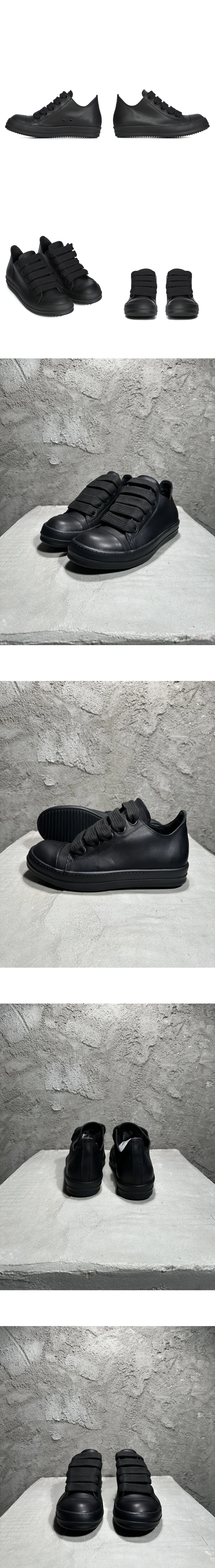 [RICK OWENS] 릭 오웬스 템플 점보레이스 그레인 카우 리더 로우 스니커즈 올블랙 RU02E1893LCOW2-09 남녀공용
