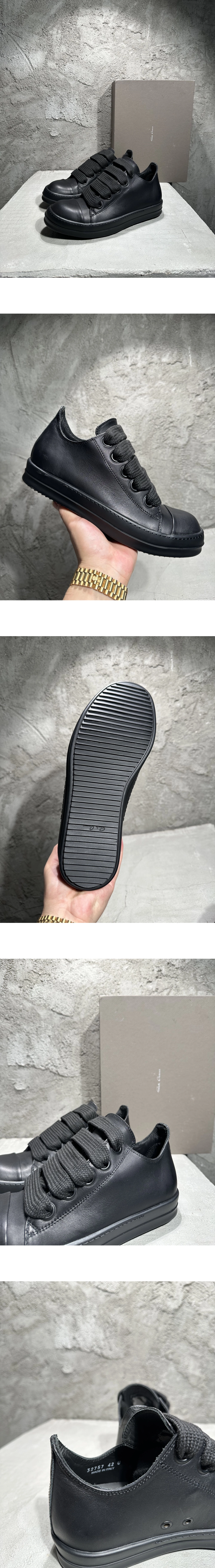 [RICK OWENS] 릭 오웬스 템플 점보레이스 그레인 카우 리더 로우 스니커즈 올블랙 RU02E1893LCOW2-09 남녀공용