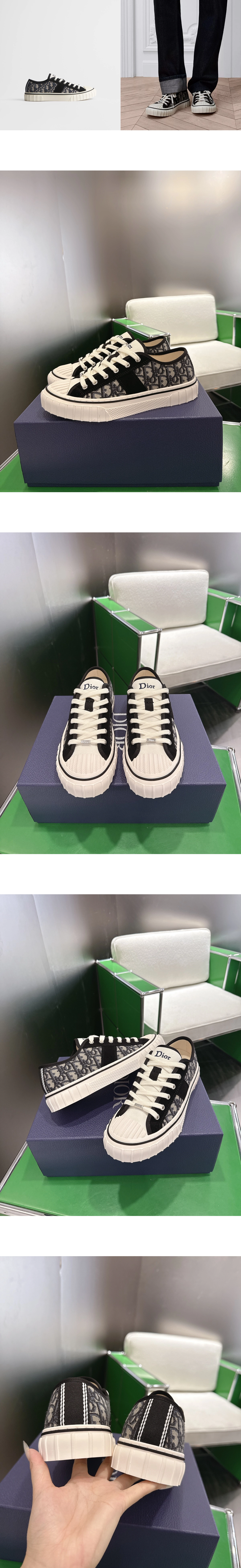 [DIOR] 디올 Hooper 후퍼 오블리크 자카드 로우탑 베이지/블루 3SN375AED_H560 남성용