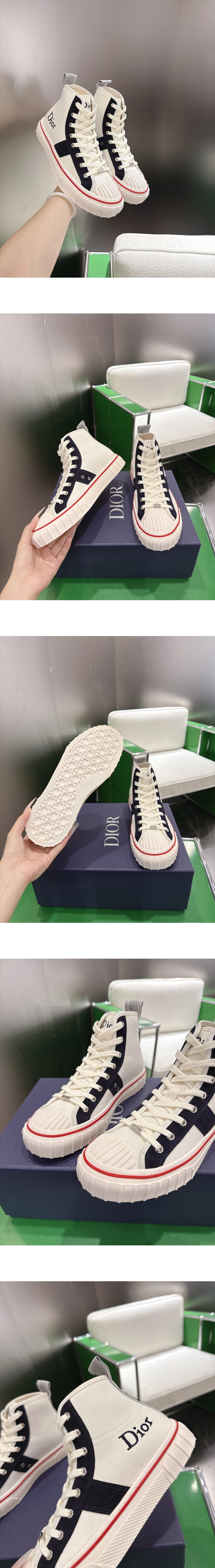 [DIOR] 디올 후퍼 캔버스 스웨이드 하이탑 스니커즈 화이트/네이비 3SH154ZDF_H009 남성용