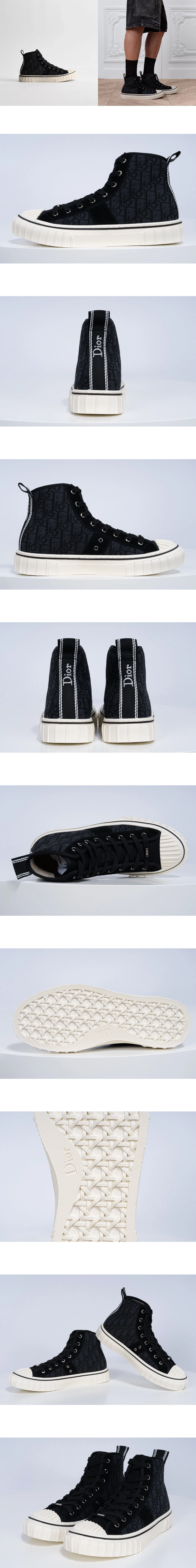 [DIOR] 디올 후퍼 디올 오블리크 자카드 스웨이드 카프스킨 하이탑 스니커즈 블랙3SH153AED_H960 남성용