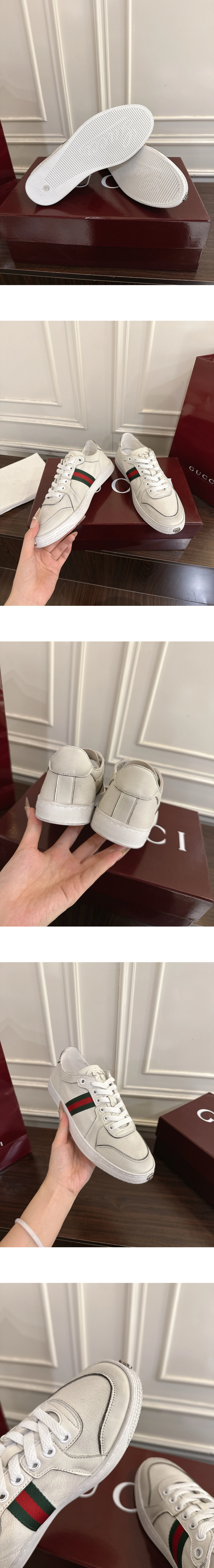 [GUCCI] 구찌 스트레치 레더 로우탑 스니커즈 화이트864140AAGFF9099 남녀공용