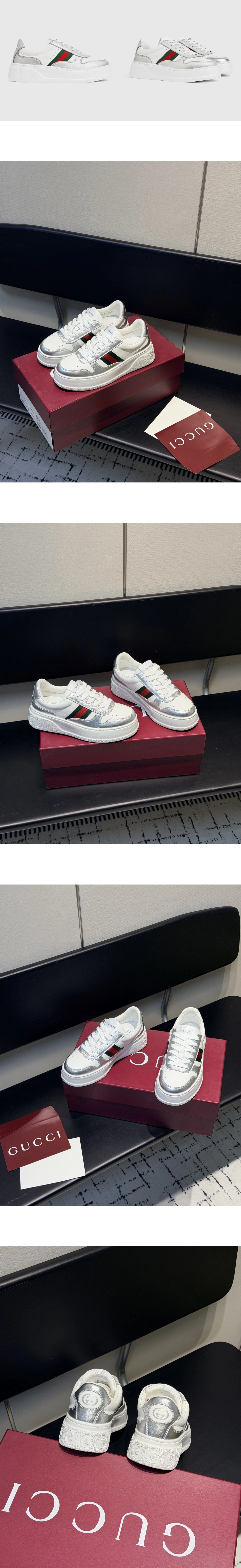 [GUCCI] 구찌 청키 실버 메탈릭 레더 스니커즈 848307AAFMN8147 남녀공용