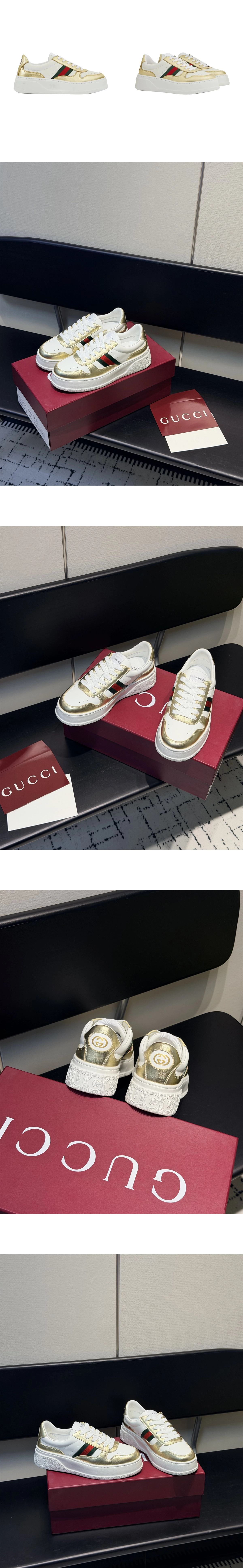 [GUCCI] 구찌 청키 골드 메탈릭 레더 스니커즈 848307AAFMN8044 남녀공용