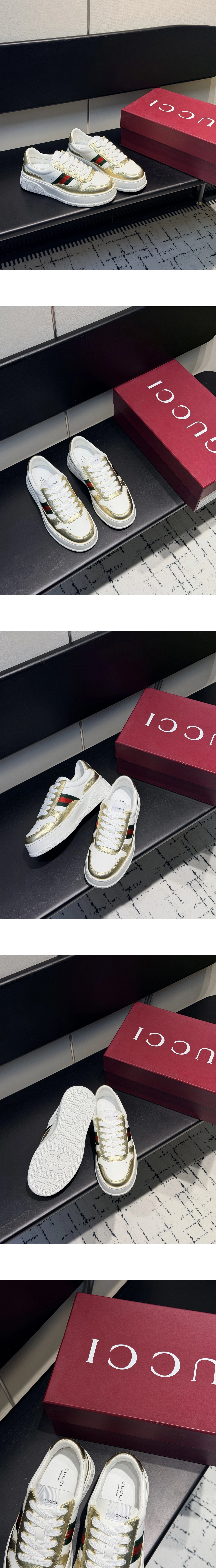 [GUCCI] 구찌 청키 골드 메탈릭 레더 스니커즈 848307AAFMN8044 남녀공용
