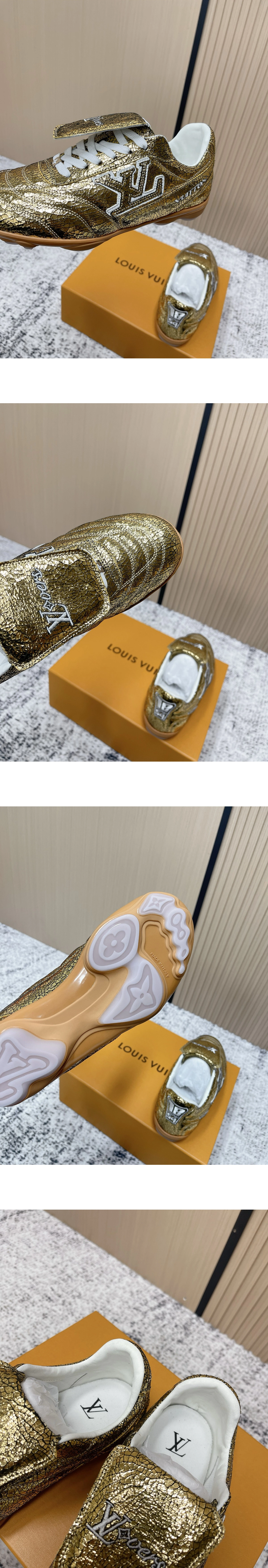 [LOUIS VUITTON] 루이비통 풋프린트 사커 로우탑 스니커즈 골드 1AJCPL 남녀공용