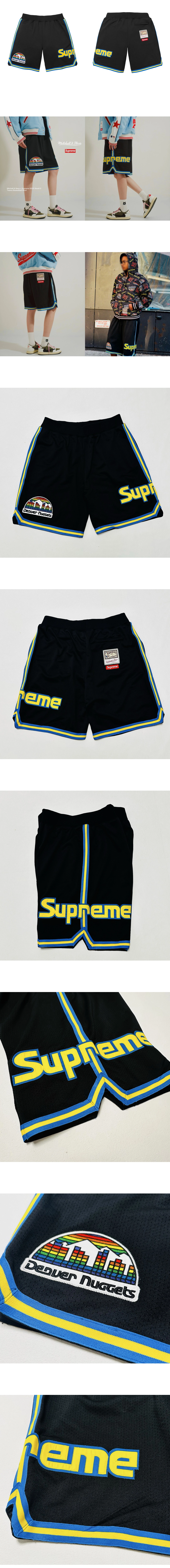 [SUPREME] 슈프림 x 미첼 앤 네스 덴버 너겟츠 팀즈 메시 바스켓볼 쇼츠 블랙