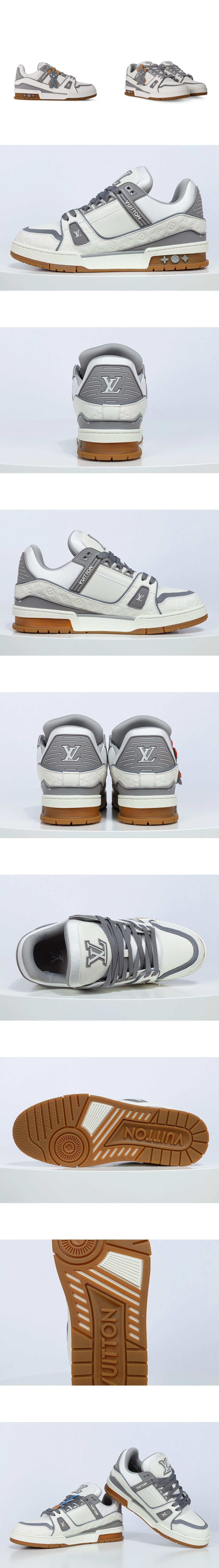 [LOUIS VUITTON] 루이비통 Trainer트레이너 모노그램 엠보싱 카프스킨 스니커즈 화이트/그레이 1AKQ3G