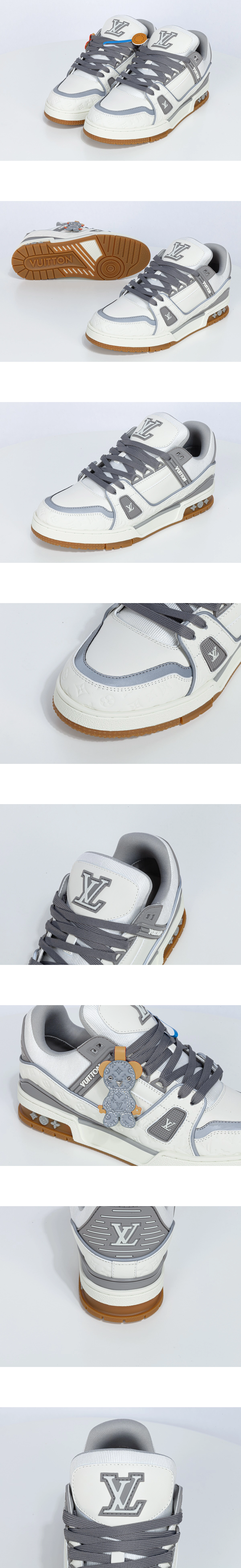 [LOUIS VUITTON] 루이비통 Trainer트레이너 모노그램 엠보싱 카프스킨 스니커즈 화이트/그레이 1AKQ3G