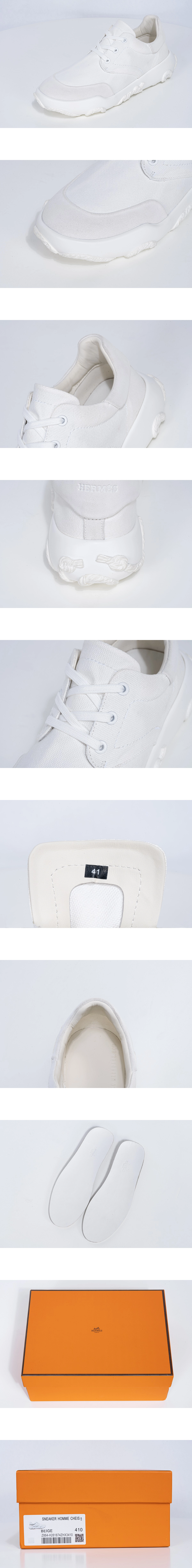 [Hermes] 에르메스 모건 코튼 캔버스 스웨이드 스니커즈 화이트 H261866ZH90