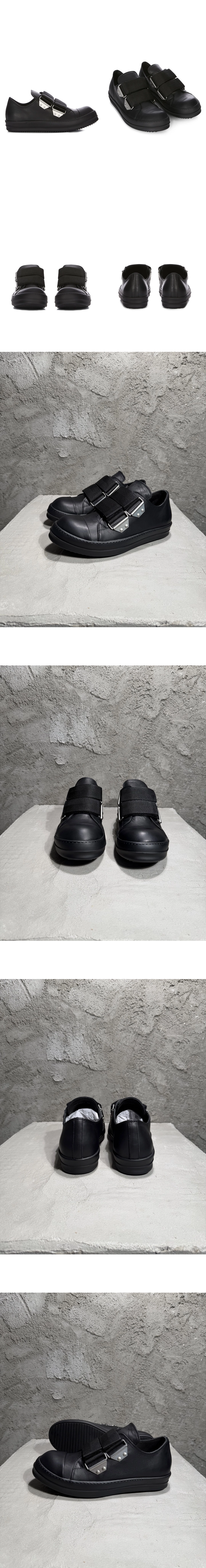 [RICK OWENS] 릭오웬스 Temple 템플 스트랩 로우 카프스킨 스니커즈 블랙 ru01f2896lco09