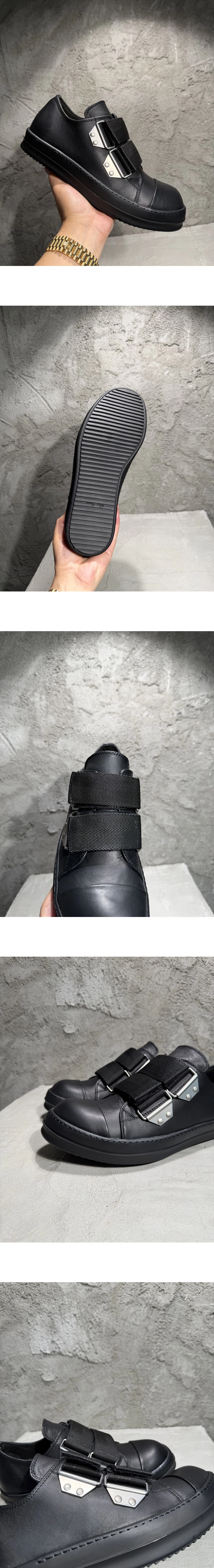 [RICK OWENS] 릭오웬스 Temple 템플 스트랩 로우 카프스킨 스니커즈 블랙 ru01f2896lco09