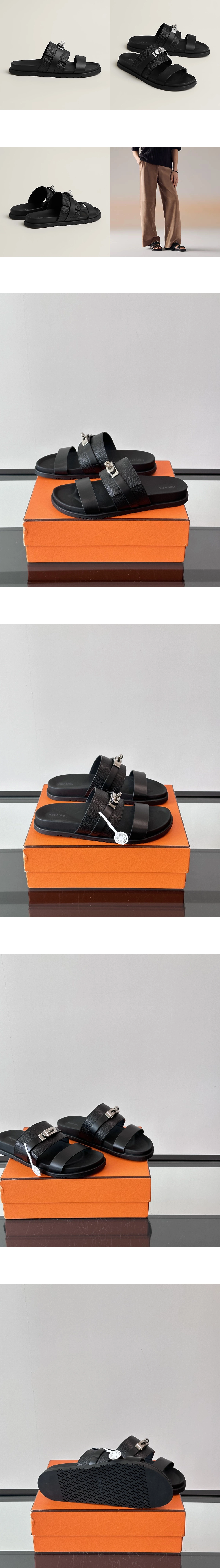 [Hermes] 에르메스 Jackson 카프스킨 샌들 누아르 H262876ZH01 남성용