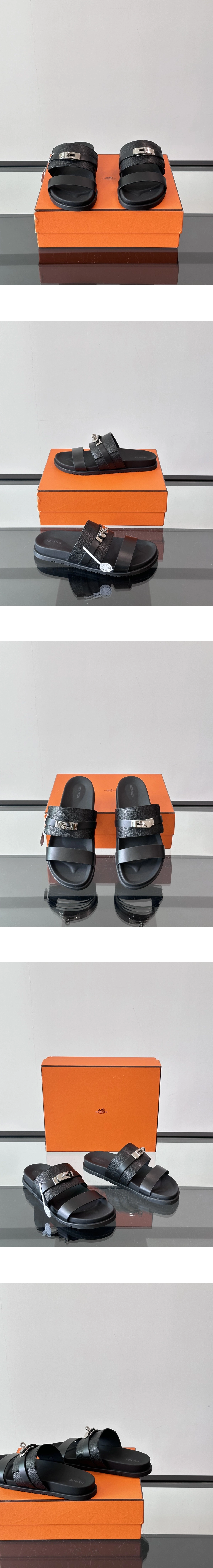 [Hermes] 에르메스 Jackson 카프스킨 샌들 누아르 H262876ZH01 남성용