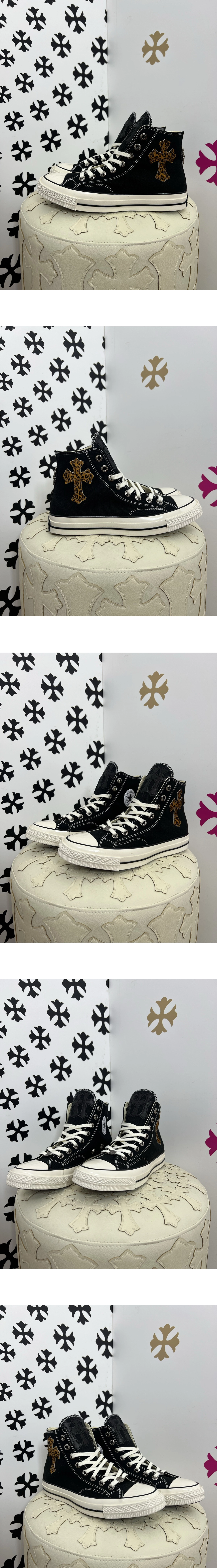 [Chrome Hearts] 크롬하츠 x 컨버스 척70 레오파드 크로스 패치 하이탑 스니커즈 블랙 남녀공용