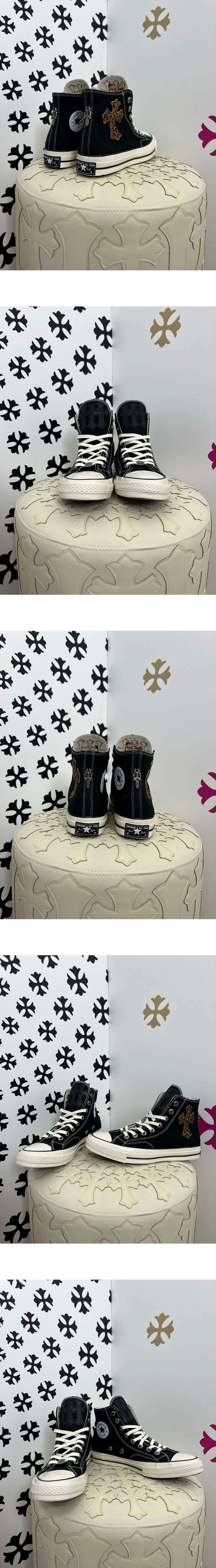 [Chrome Hearts] 크롬하츠 x 컨버스 척70 레오파드 크로스 패치 하이탑 스니커즈 블랙 남녀공용