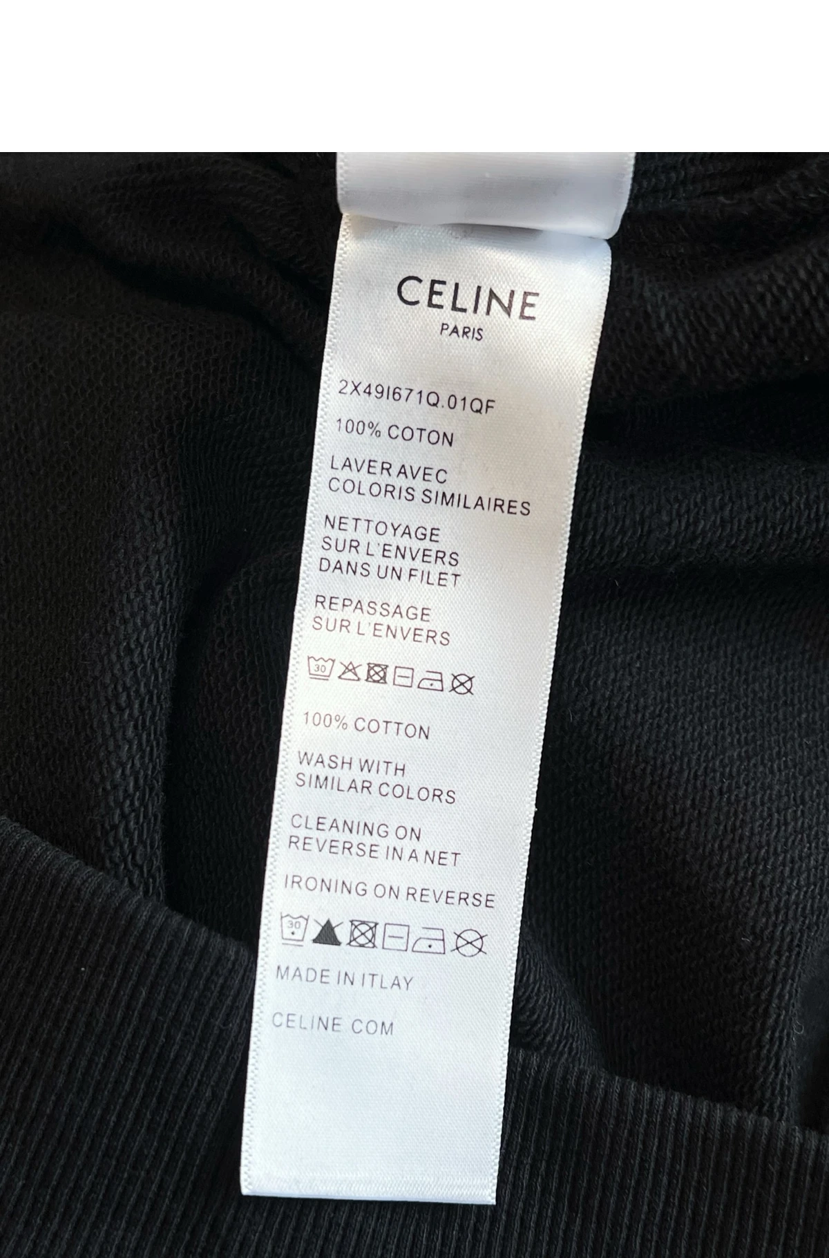 [CELINE] 셀린느 코튼 플리스 미니 트리오페 자수 루즈 핏 후디 블랙