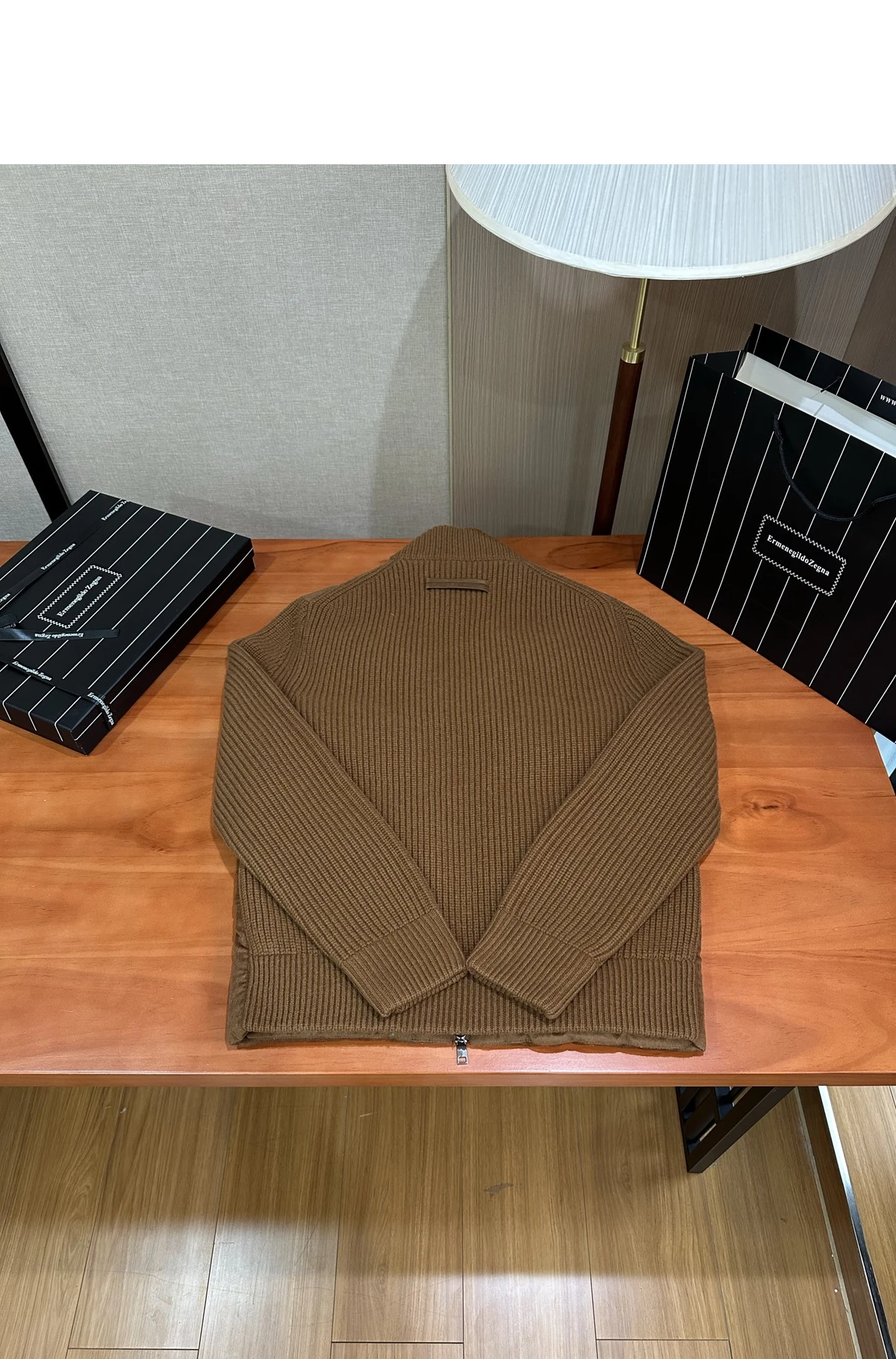 [ZEGNA] 제냐 오아시 캐시미어 패딩 다운 니트 믹스 자켓 다크 폴리지 브라운