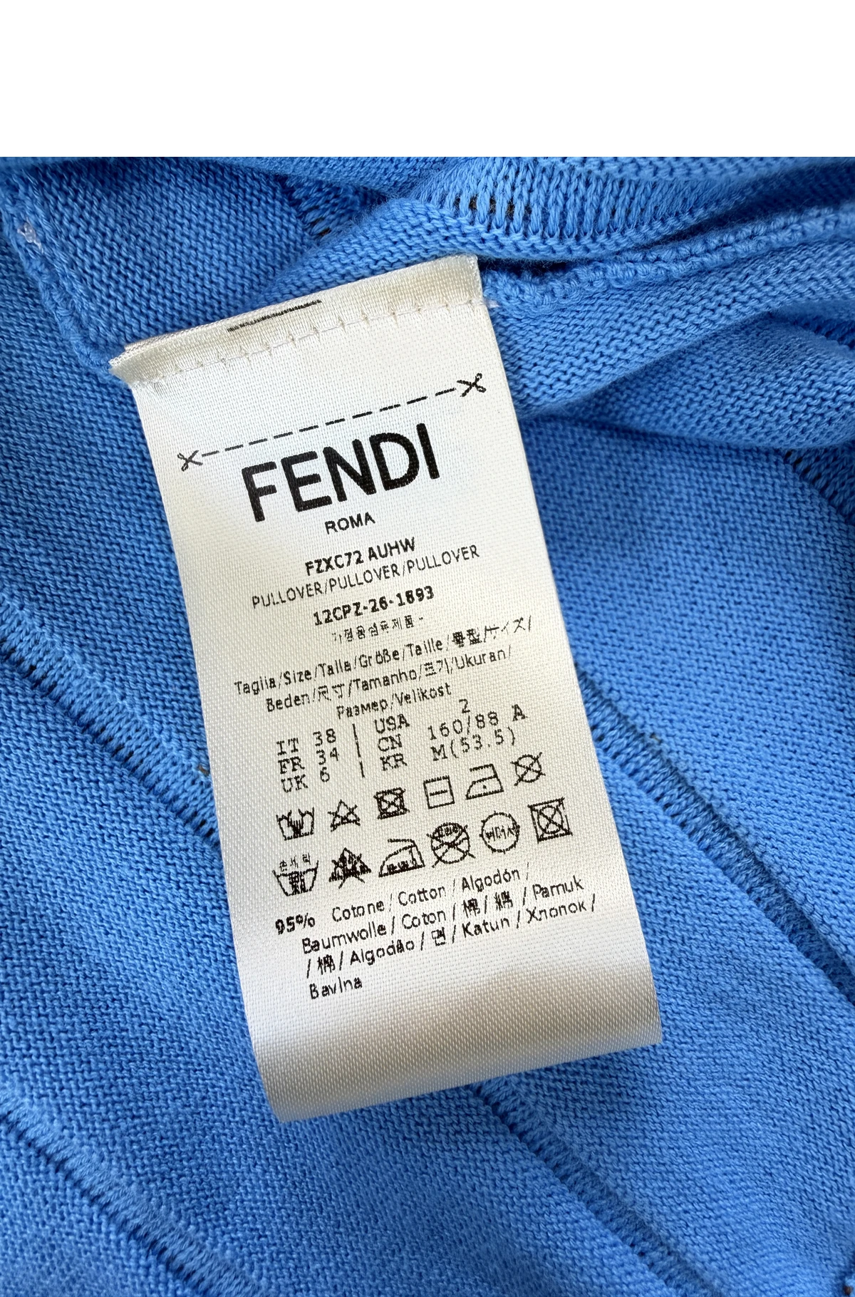 [FENDI] 펜디 트롱프뢰유 셀러리아 모티프 코튼 니트 오픈 폴로 스웨터 라이트 블루