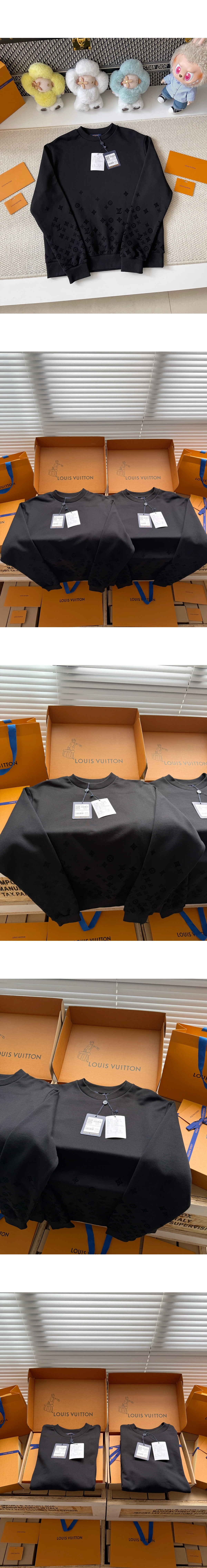 [LOUIS VUITTON] 루이비통 플록 프린트 그라디언트 모노그램 니트웨어 롱 슬리브드 크루넥 블랙