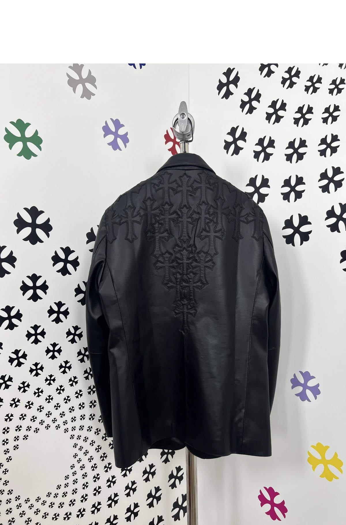 [Chrome Hearts] 크롬하츠 세미터리 레더 크로스 패치워크 블레이저 재킷 블랙