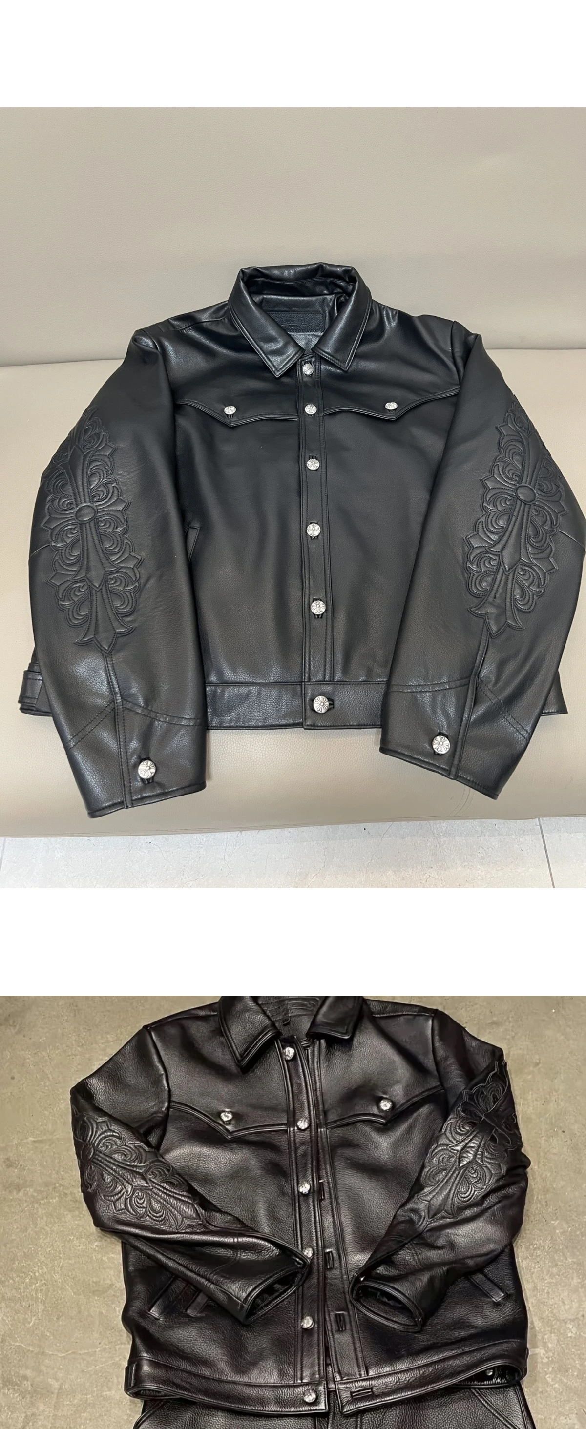 [Chrome Hearts] 크롬하츠 아라베스크 레더 패치워크 슬리브 레더 재킷 블랙