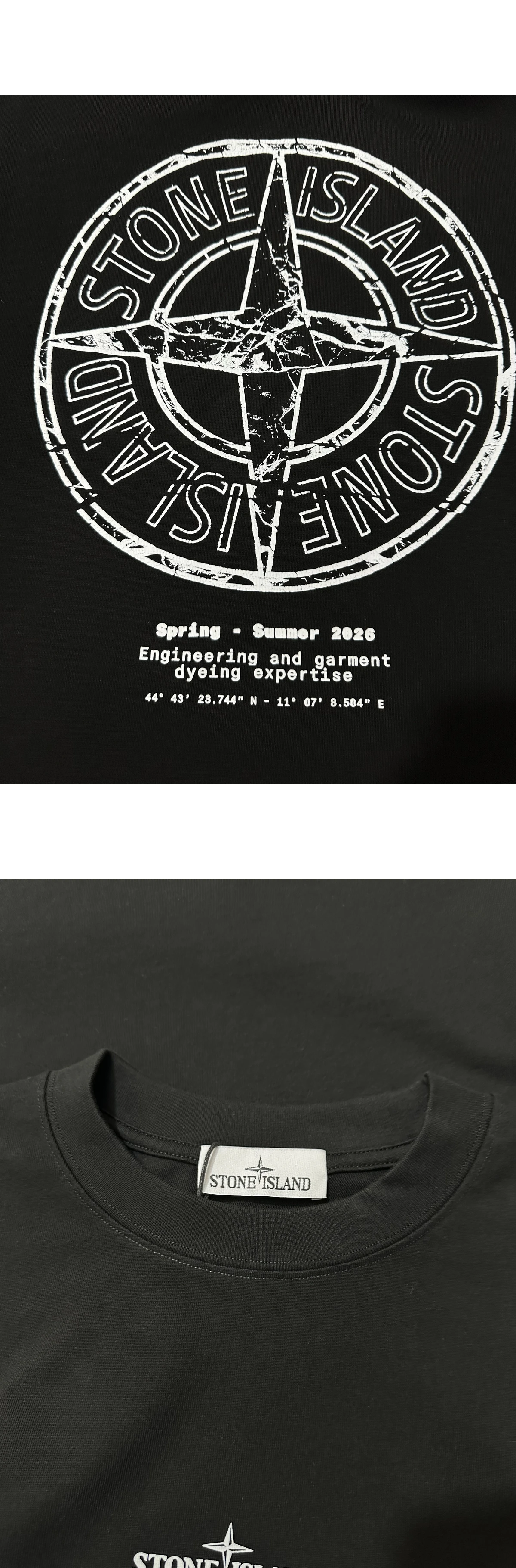 [STONE ISLAND] 스톤아일랜드 오가닉 코튼 저지 스톤 프린트 롱슬리브 티셔츠 블랙