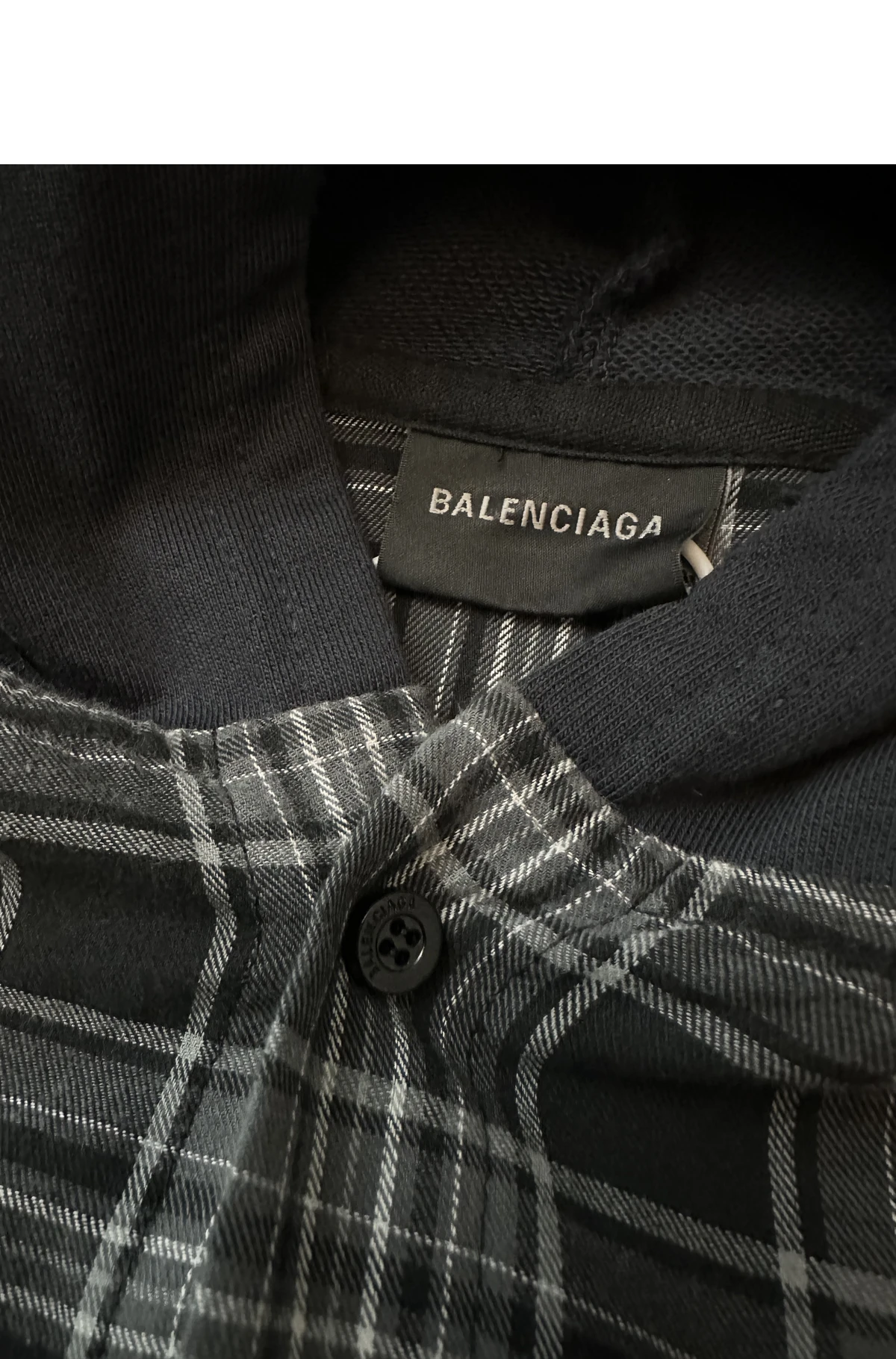 [BALENCIAGA] 발렌시아가 후디드 하이브리드 셔츠 그레이 라이트 체크