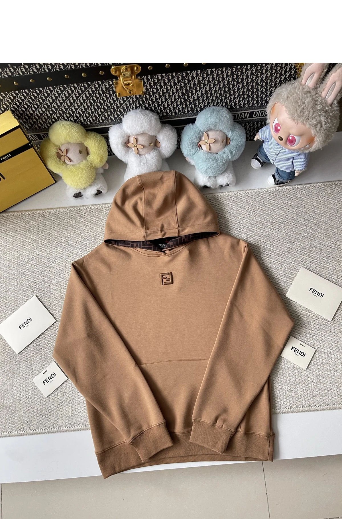 [FENDI] 펜디 FF 자카드 라이닝 엠브로이더리 코튼 플리스 후디 베이지