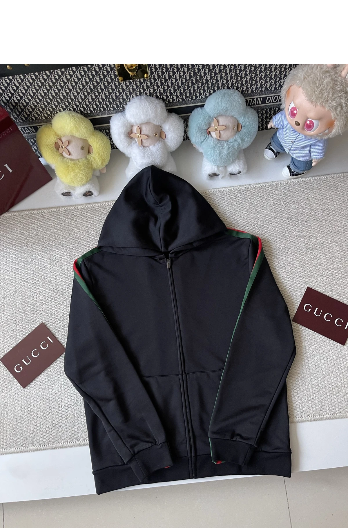 [GUCCI] 구찌 아카이브 웹 디테일 실크 코튼 저지 집업 자켓 다크 블루