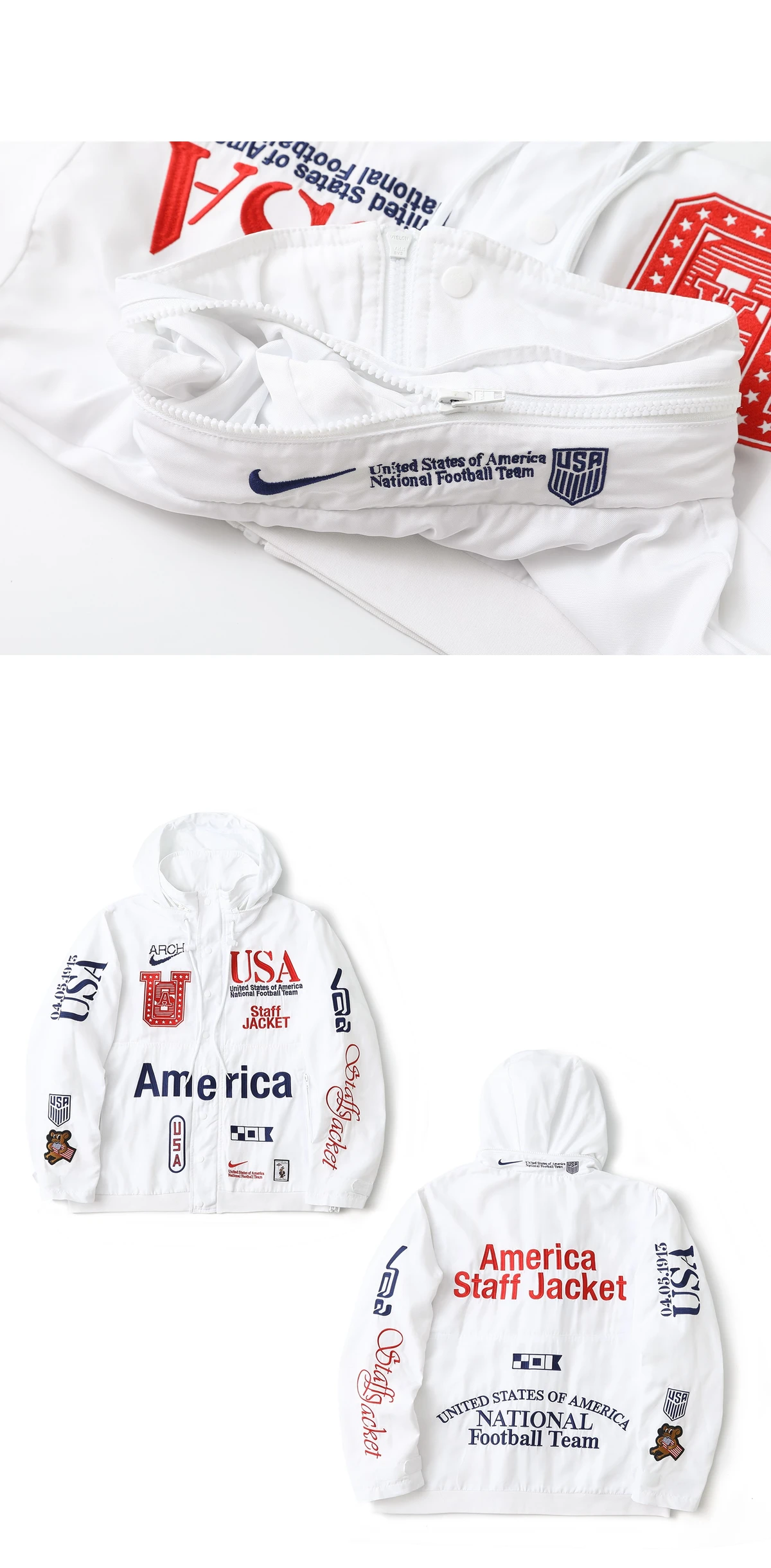 [NIKE] 나이키 x 버질 아블로 아카이브 USA 우븐 스태프 자켓 화이트 딥 로얄 블루