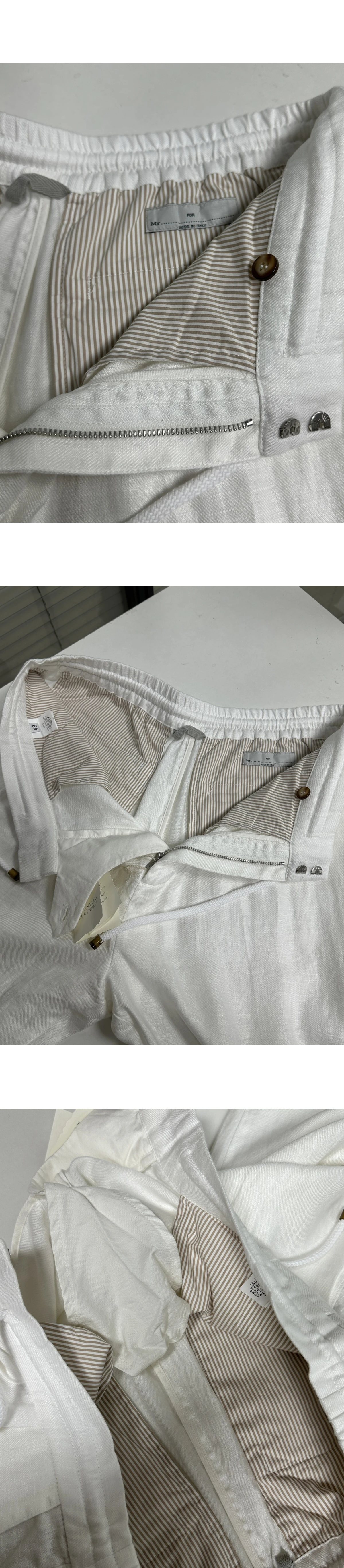 [Brunello Cucinelli] 브루넬로 쿠치넬리 드로스트링 & 이중 다트 가먼트다이 리넨 개버딘 팬츠 화이트